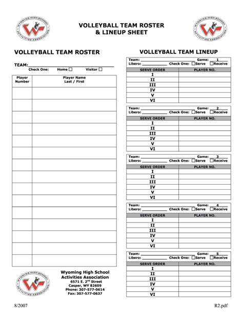 Volleyball Rotation Sheet Printable